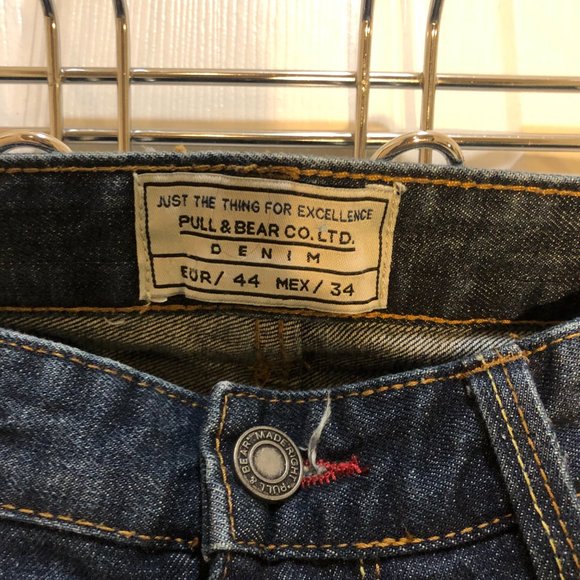 Pull&Bear Co. Men's Slim Fit 5 Pocket Whiskered Denim Jeans Blue Size 34 - Picture 5 of 7